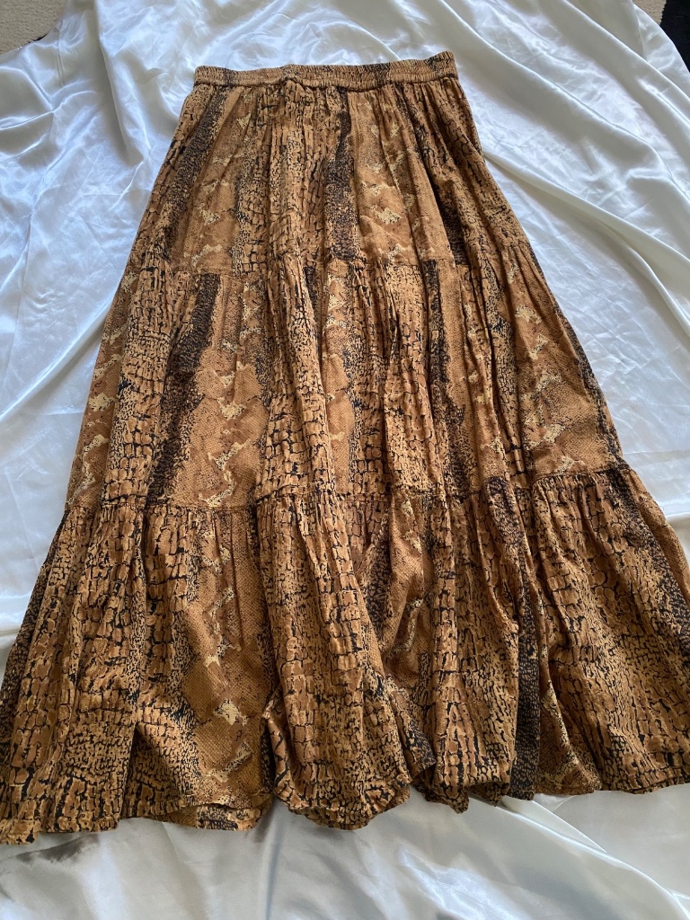 Vintage y2k Phool Brown Snake Python Print Tiered Maxi Skirt Boho Medium - Picture 7 of 7